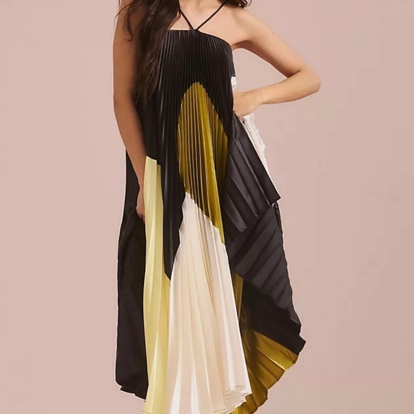 Anthropologie Delfi Collective convertible pleated Metallic midi dress L - Picture 1 of 10